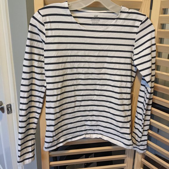 H&M Blue & White Horizontal Striped Cotton Long Sleeved Shirt - Picture 1 of 2